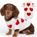 Hillban Valentines Dog Costume Pet Knitted Heart Sweater Small Puppy Clothes Warm Soft Outfits for Small Dogs and Cats(Chest 17.7in,Neck 11.8in,Back Lengt 16.9in)