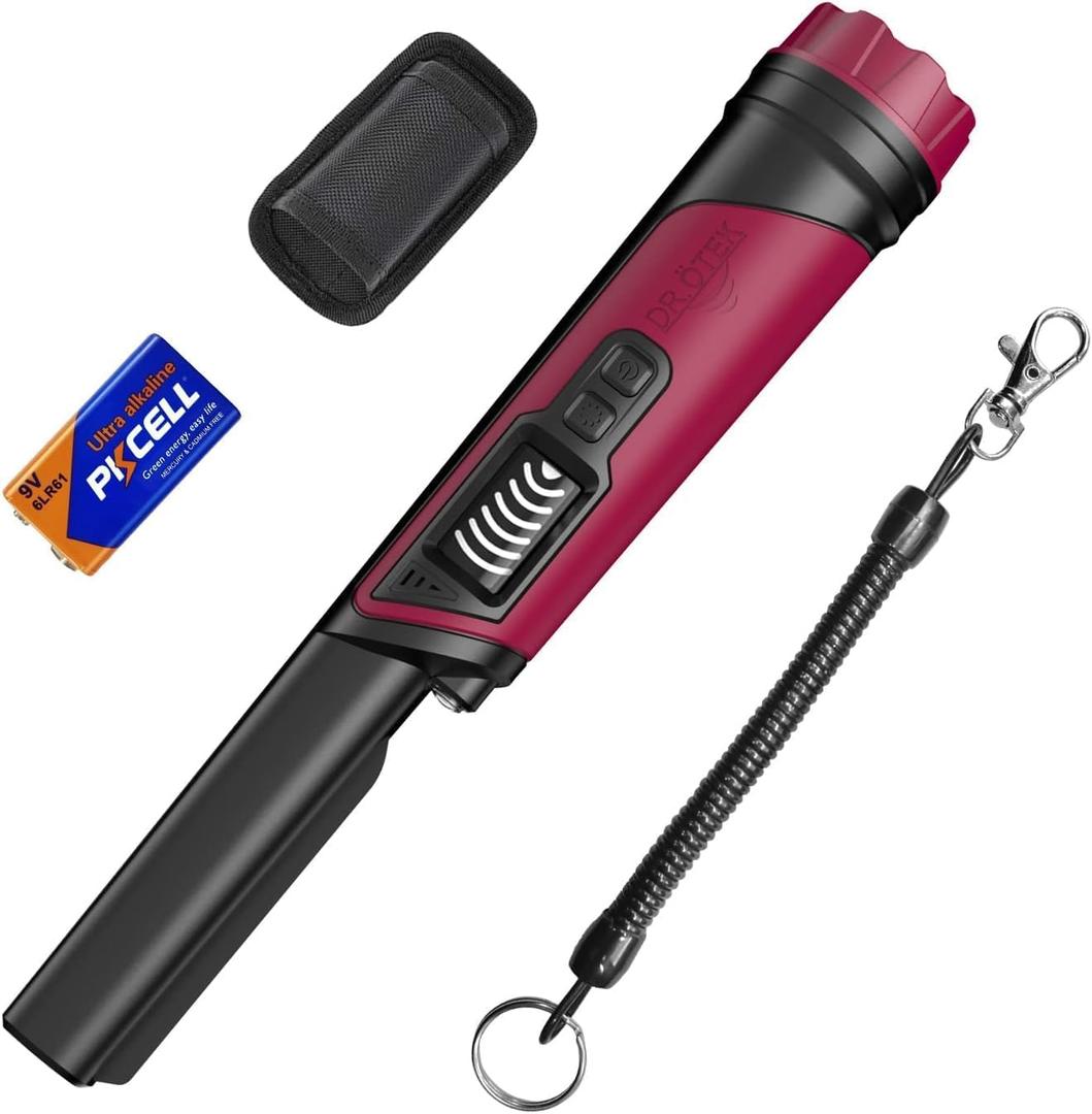 DR.TEK Metal Detector Pinpointer for Adults & Kids, IP68 Fully Waterproof underwater metal detector wand Handheld Pin Pointer with LCD Screen & LED Light, 360High Sensitivity Accuracy Detection, Red