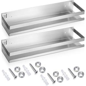 Lallisa 2 Pieces Stainless Steel Shelf Bathroom Shower Floating Shelves Wall Mounted Shower Caddy Basket Shelf Storage Organizer Shelves for Bathroom, Kitchen, Living Room (Silver,11.81 Inch/ 30 cm)