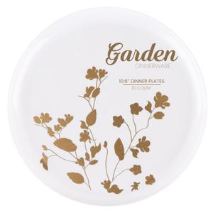 Garden Dinnerware White/Gold 10.6" Plates, Case of 120 (12 packs x 10)