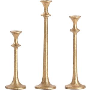 Gold Taper Candle Holders Set of 3, Heavy Candlestick Holders Decorative Candle Stand for Table Centerpiece, Cast Iron Candle Stick Holder Decor (Antiqued Gold 2)