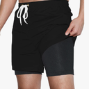 Mens Swim Trunks with Compression Liner Quick Dry 5 inch Inseam Beach Shorts Swimwear Board Shorts Bathing Suit, Black, Small