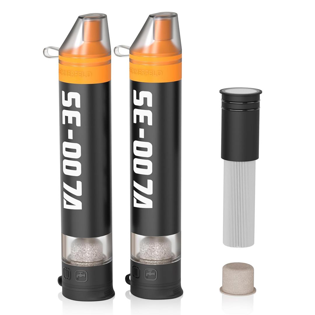 Personal Straw Water Filter to purify Water, Emergency Water Straws Portable Gear for Hiking, Camping, Travel, Fishing, Outing and Emergency Preparedness （2 Water Filters + 1 Filter Cartridge）