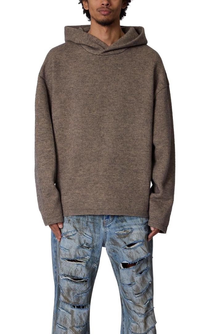 mnml Men's Tonal Grain Knitted Hoodie - Brown, S