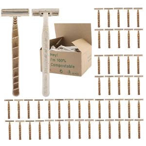 Disposable Razors Bulk for Men & Women Twin Blade Unisex Shavers Eco-Friendly, Biodegradable, Non-Toxic, Made from Recycled Wheat Straw 50 Count (Pack of 1) (50)