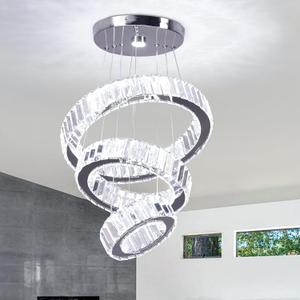 CLAIRDAI Crystal Chandeliers 3 Rings Ceiling Light Fixture LED Chandelier for High Ceiling Hanging Chandeliers for Bedroom Dining Room Living Room (6500K Cool White)