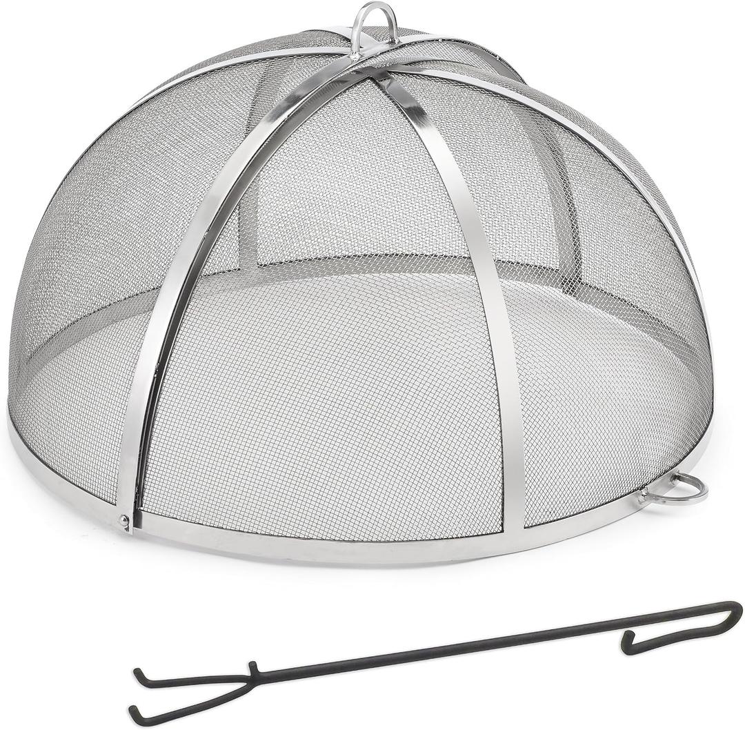 Good Directions Heavy Duty Fire Pit Spark Screen with Lifter, Stainless Steel, Hinged for Easy Access, 24 Inch Diameter