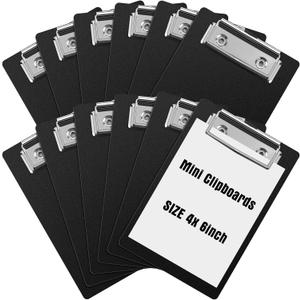 Eersida 12 Pack Mini Clipboards 4 x 6 Inch Small Pocket Plastic Memo Clipboards with Profile Clip for Small Notepads Receipts Tickets (Black)