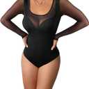 Pasgreson Women's Sexy long sleeve Bodysuit See Through Tops Party Night Out Club Outfits Slim Leotard Body Suits (Medium, 01- Black)
