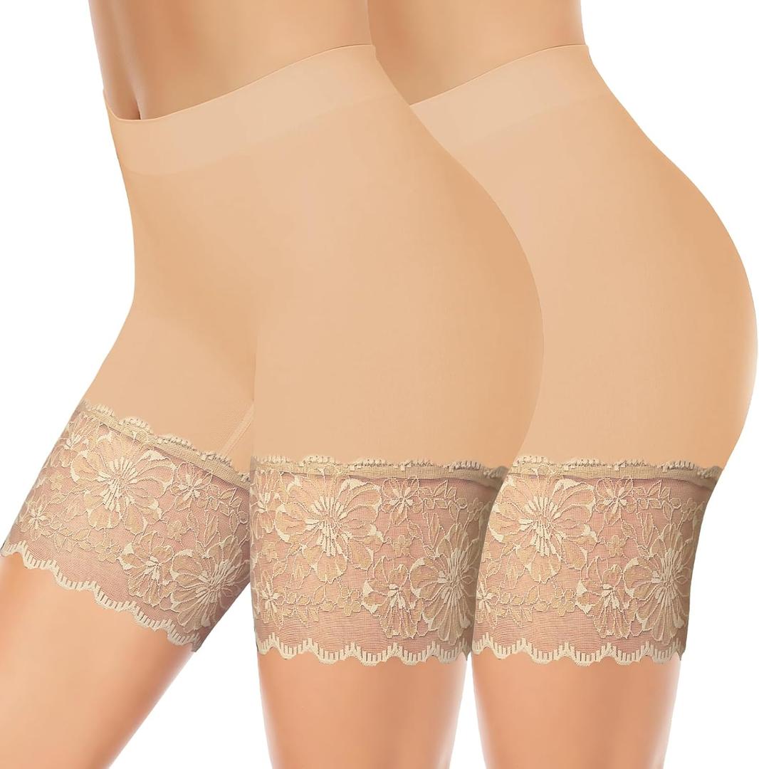1-3 Pack Lace Slip Shorts for Under Dresses Women, Seamless Anti Chafing Shorts Lace Bloomers Shorts Panties Leggings M