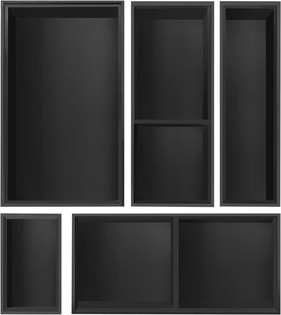 Bamboo Drawer Organizer,5 PCS Black Silverware Tray&Desk Organizers and Storage,Cabinet Divider With Removable Bathroom Organization for Kitchen,Utensils,Junk,Office,Makeup