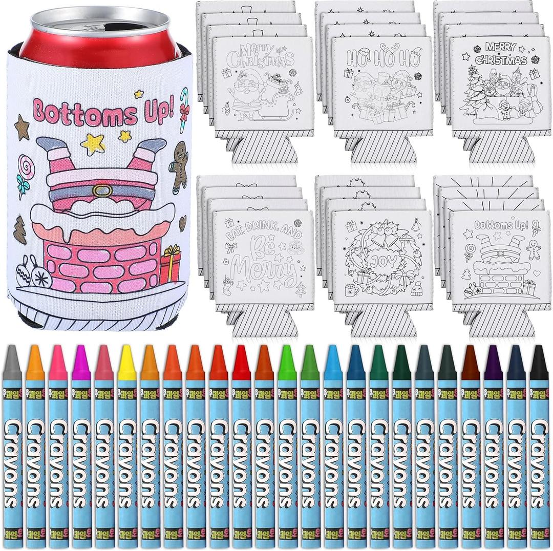Fainne 24 Set/48 Pcs Christmas Crafts Christmas DIY Color Your Own Can Covers Can Sleeve Cooler Crafts Beer Cover DIY Craft Gifts for Xmas Beer Beverages Cans Bottles Holiday Party Gift Supply