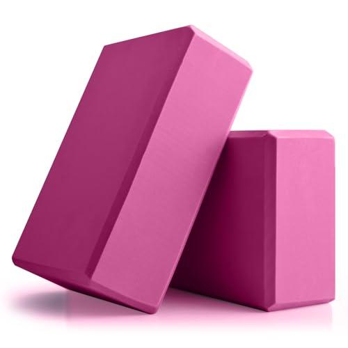 Yoga Blocks 2 Pcs, 9"x6"x3" Yoga Brick Foam Blocks EVA Foam Block Props Accessories for Pilates Stretching and Meditation (Rose Red, Large)