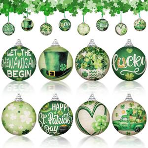 Outus 16 Pcs St. Patrick's Day Tree Ornaments Ball Vintage St. Patrick's Day Decorations for Tree Vintage Style Shamrock Luck Irish Hanging Ornaments Farmhouse Home Decoration Holiday Party Favors