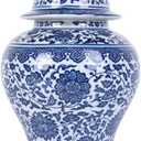 Big Chinoiserie Blue and White Porcelain Ginger Jar with Lid- Handcrafted Decorative General Ginger Jars for Home Decor, Ginger Jar Vase (King Branch)
