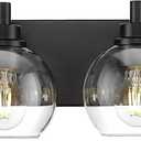 Bathroom Light Fixtures, 4 Light Matte Black Vanity Light, 26 Inch Modern Wall Sconces with Globe Clear Glass Shade, Vanity Lighting Fixtures Over Mirror, VL195-MB-CL-4