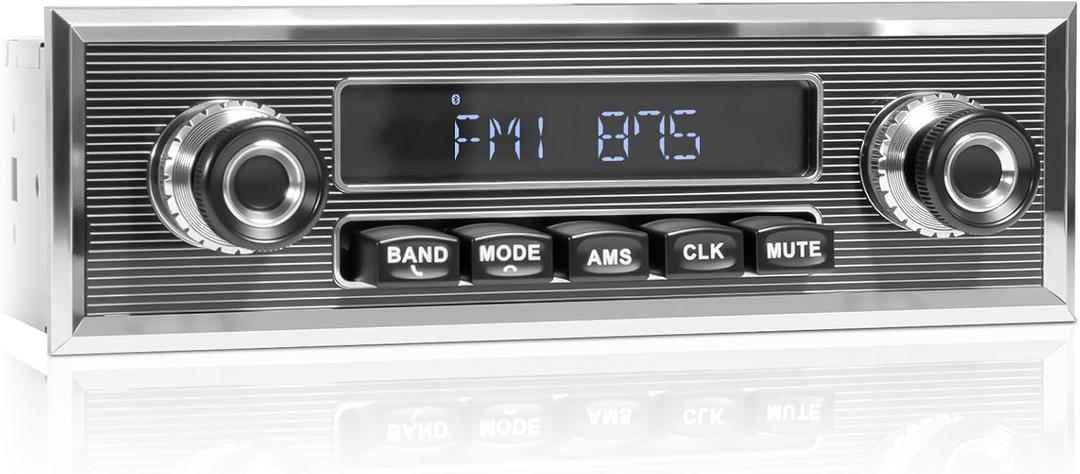 Retro Car Radio Receiver with Bluetooth: Single Din Vintage Stereo for Classic Vehicles - AM FM USB AUX Preset EQ Subwoofer Output