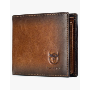 BULLCAPTAIN RFID Wallets for Men Slim Bifold Genuine Leather Front Pocket Wallet with 2 ID Windows QB-05 (Brown)
