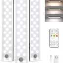 EZVALO 62 LEDs Under Cabinet Lighting, 2000mAh LED Closet Lights with Remote 3 Color Temps, Rechargeable Motion Sensor Lights Indoor Battery Operated, Wireless Under Counter Lights for Kitchen 3 Pack