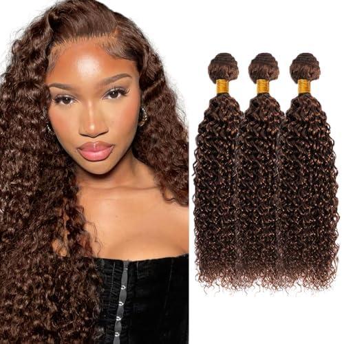 26 28 30 inch Chocolate Brown Bundles Brown Curly Human Hair Bundles #4 Wet and Wavy Bundle Double Weft 150g