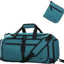 MIER Foldable Duffle Bag with Shoe Compartment 50L Travel Duffel Bags for Men Women Packable Overnight Bag for Camping Gym Weekender, Teal