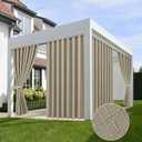 HolidayIdeas 4 Panels Linen Outdoor Curtains for Patio Waterproof Taupe Outside Curtains 110"x95"-Gazebo Wide Curtains Weighted Weatherproof, Privacy for Pergola, Porch, Cabana, Deck, Sunroom