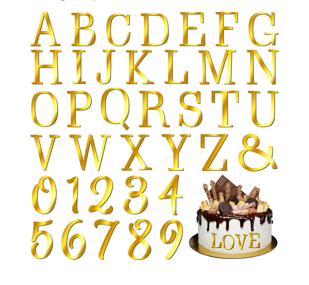 75 PCS Custom Cake Topper Name Acrylic Letters DIY Personalized A-Z & 0-9 Number Alphabet Cake Decoration For Wedding Anniversary Baby Shower Party Birthday Supplies (Gold)