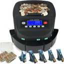 Professional USD Coin Counter and Sorter with LCD Display,Coin Sorter Machine for USD Coin 151025$1, 2000-coin Capacity,300 Coins/min,Automatic Change Counter,5 Bins,5 Tubes (+96 Wrappers+Cover)