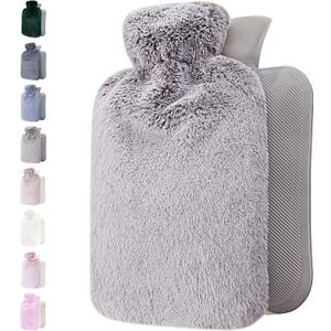 Qomfor Hot Water Bottle with Soft Cover - 1.8L Large - Classic Hot Water Bag for Pain Relief, Neck and Shoulders, Feet Warmer, Menstrual Cramps, Hot and Cold Therapy - Great Gift - Light Grey