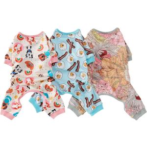 3 Pack Dog Pajamas Onesie for Small & Medium Dogs - Polyester, Cozy, Wrinkle-Resistant Four-Legged Apparel (Small, Eggs, Floral, Animals)