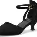 Carcuume Women's Kitten Heels with Bow Closed Toe Sandals Ankle Strap Wedding Pump Shoes (11, Black)