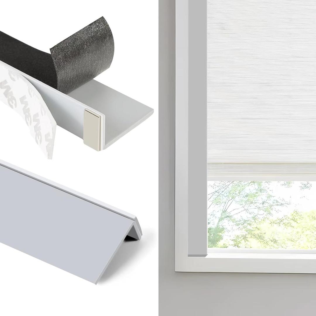 Blackout PVC Light Blocking Strips for Window Shades and Blinds - Blocks Light Along The Sides of Blackout Blinds,Side Tracks for Blackout Shades, Light Blocking Strips for Bedroom (White, 58",2Pcs)