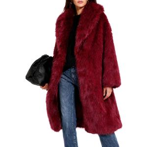 Flygo Womens Long Faux Fur Coats Winter Fluffy Open Front Luxury Overcoat Shaggy Lapel Long Sleeve Fuzzy Warm Cardigan Jacket (Large, Red)