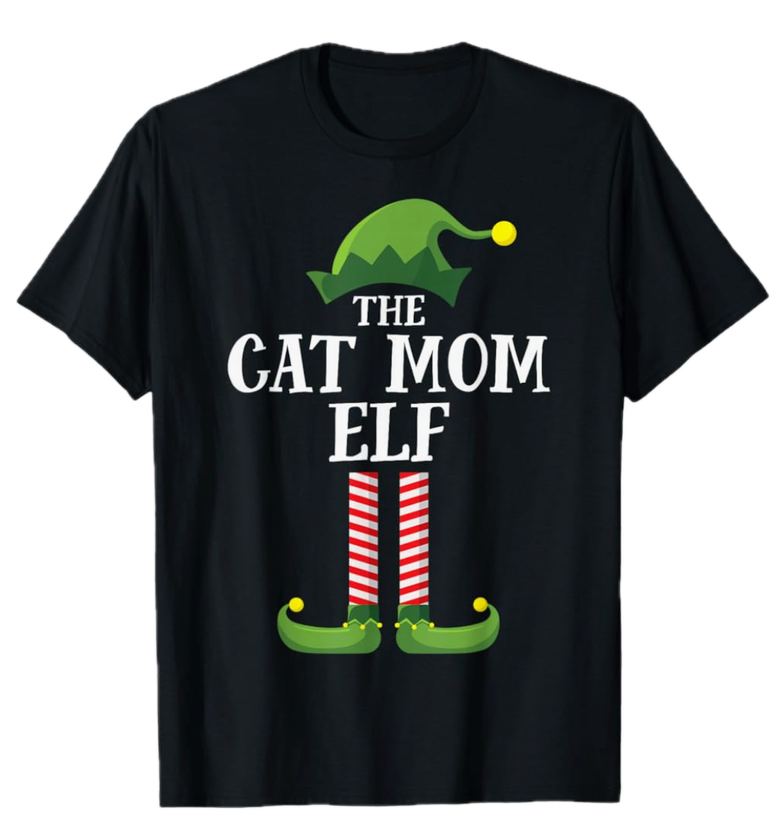 Cat Mom Elf Matching Family Group Christmas Party Pyjamas T-Shirt for Men Women Kids M