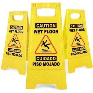 XPCARE 24 Inches Caution Wet Floor Sign, 3PCAK Yellow Bilingual Double-Sided Safety Warning Signs,A Frame Safety Wet Floor Signs Commercial