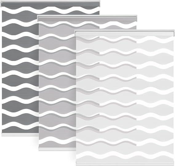 LazBlinds No Drill Cordless Zebra Blinds, 30" W x 48" H, Grey
Dual Layer Light Control Roller Shades, Light Filtering Sheer Shades