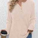 PRETTYGARDEN Women's Long Sleeve Henley Shirts 2026 Spring Casual Ribbed Tunic Tops Lightweight Sweaters Fashion Clothing (Beige, M)