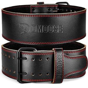DMoose Fitness Weight Lifting Belt for Lower Back Support - 5mm Thick Genuine Leather Gym Belt for Squats, Deadlifts & Powerlifting - Double Prong Buckle with 10 Holes Adjustability for Men & Women