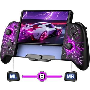 Spican Switch Controllers for Nintendo Switch/OLED, Hall Effect Wireless Pro Controller One-Piece Joypad, Full-Size Ergonomic Handheld Mode Gamepads with 17 Colors Light/Battery/Turbo/Macro/4 Game Slot (Black-Lightning Pattern)