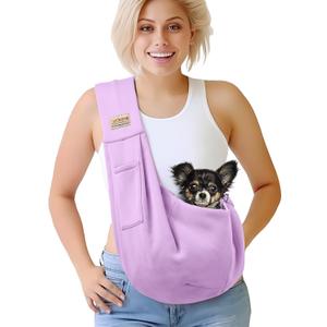 Pet Dog Sling Carrier for 3-10 lbs pet,Dog Purse Pouch,Dog Satchel,Reversible unadjustable Strap Travel Hand-Free Safe Bag Small Puppy Backpack (Lightpurple)
