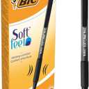 BIC Soft Feel Black Retractable Ballpoint Pens, Medium Point (1.0mm), 12-Count Pack, Black Pens With Soft-Touch Comfort Grip