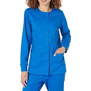 Amazon Essentials Women's Scrub Snap Jacket Blue, Medium