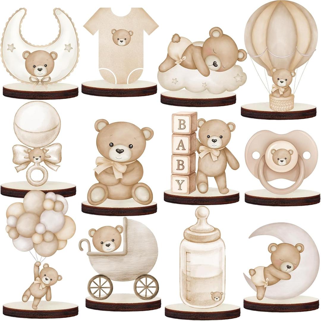 Bear Wood Centerpieces for We Can Bearly Wait Baby Shower Decorations Brown Bear Baby Shower for Boys Birthday Party Supplies