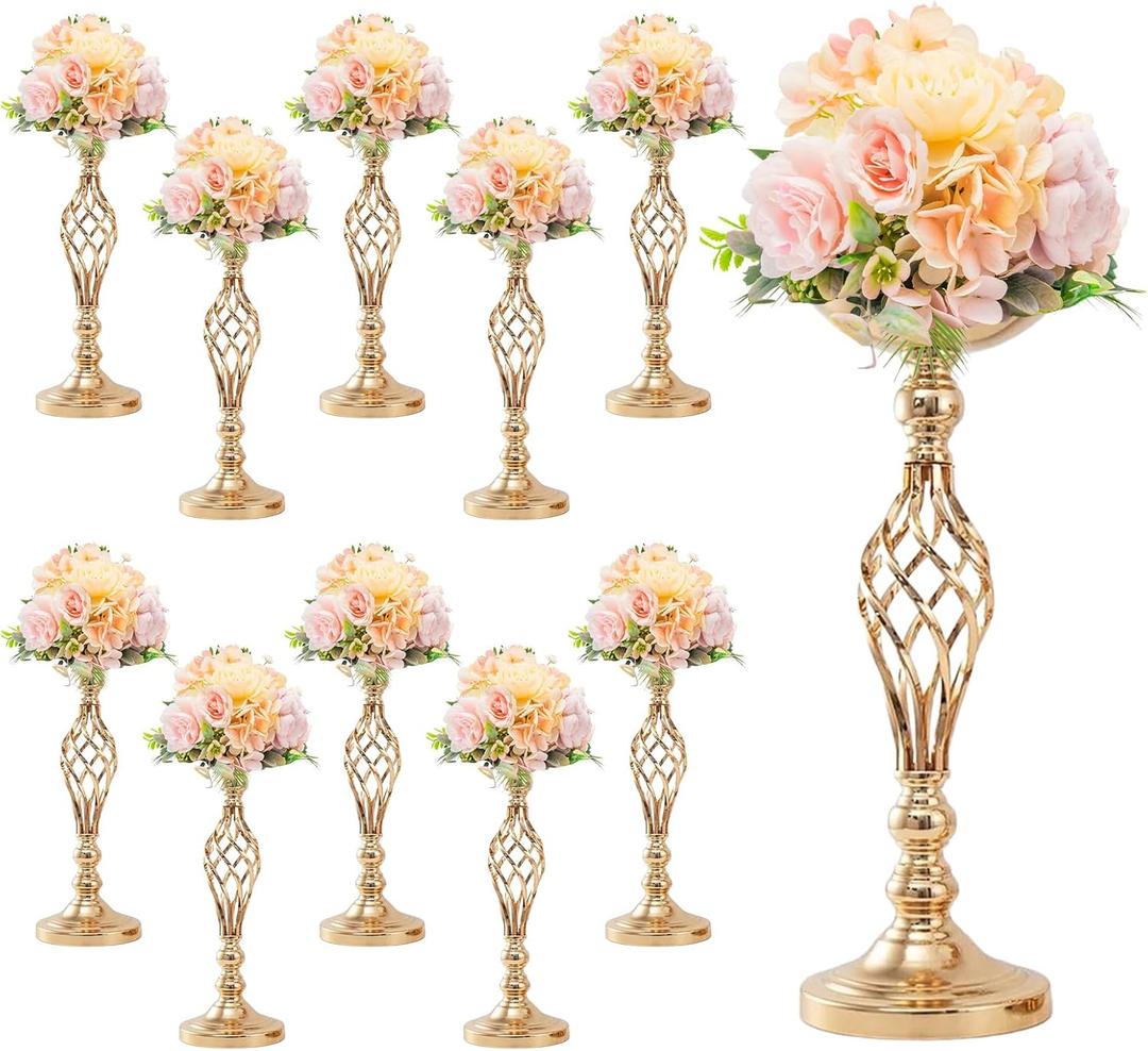 10 PCS Metal Flower Arrangement Stand Wedding Flower Centerpieces Stand,20 Inch Tall Metal Flower Vase,Twist Flower Vase Arrangement for Reception Tall Candle Holder for Party Hotel Home Dcor