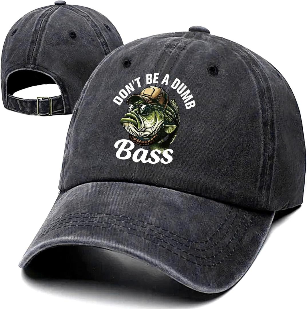 Don't Be A Dumb Bass Funny Retro Washed Cotton Baseball Cap, Adjustable Lightweight and Breathable Unisex Sun Hat Outdoor Accessories, Gifts for Fishing Lover Dad Grandpa Friend Husband Fisherman