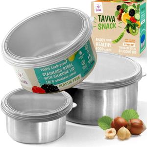 Kids Snack Containers for School, Stainless Steel, 12oz 7oz 3oz | BPA free metal lunchbox, leakproof silicone lids, kids lunch box, school snacks, dishwasher and freezer safe, 3 nesting sizes