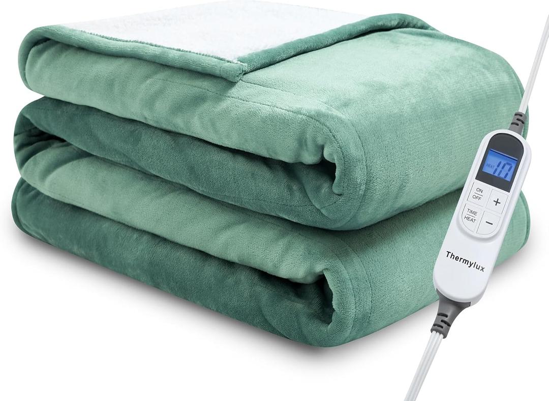Electric Blanket Throw 50"x60" Heated Electric Blankets 10 Heating Levels 12 Time Settings 3 Hours Auto Off Fast Heating and Overheat Protection ETL Certified Machine Washable,Green