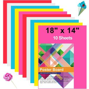 10 Pcs Poster Board Colorful Paper 14x18, ROOKEA Vision Boards Bulk Blank Graphic Display Posterboard Card Paper for Kids School Classroom Arts Craft Projects Drawing Scrapbooking
