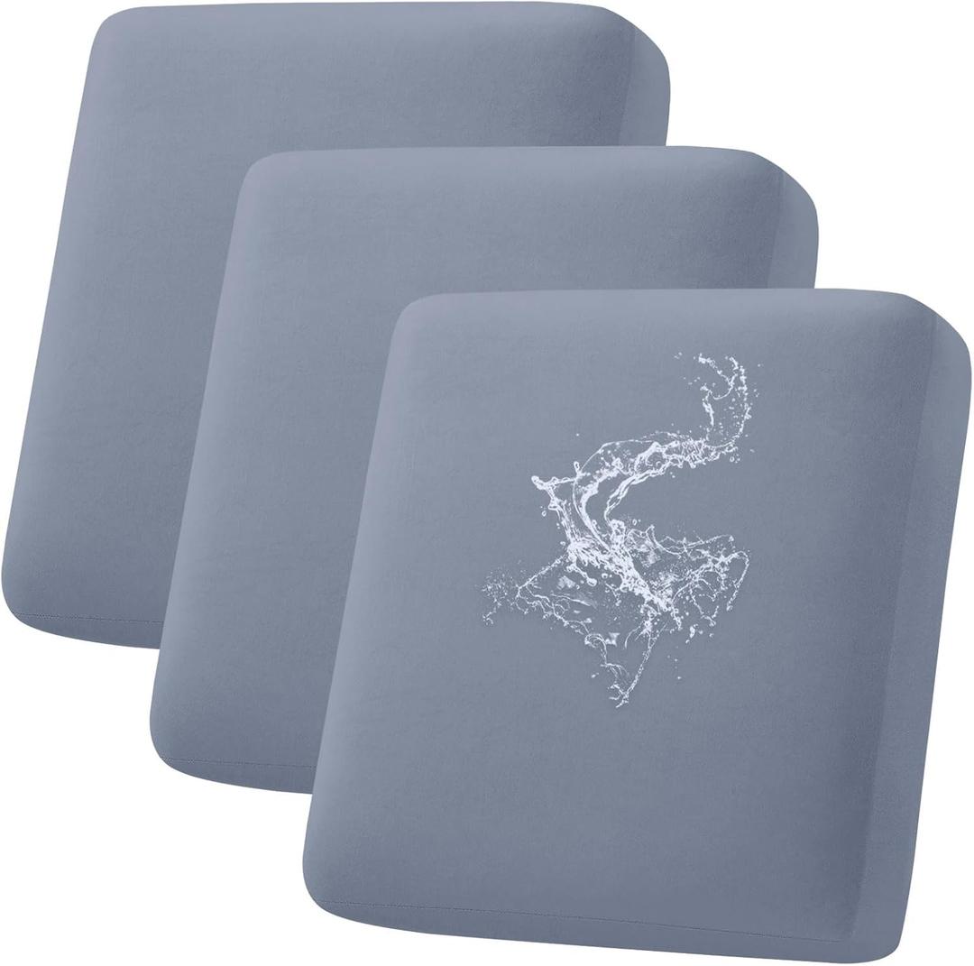 hyha Waterproof Couch Cushion Covers, Stretch Sofa Couch Seat Slipcover for Dog Washable, Non-Slip Waterproof Outdoor Cushion Covers for Patio Furniture Replacement (3 Pieces, Grey), 25"D x 87"W x 8"H