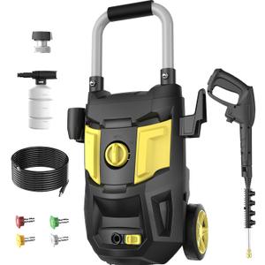 Pressure Washer Power Washer with 4500MAX-PSI, 4 Nozzles, Foam Cannon for Cleaning Cars, Driveways, Patios(Yellow)